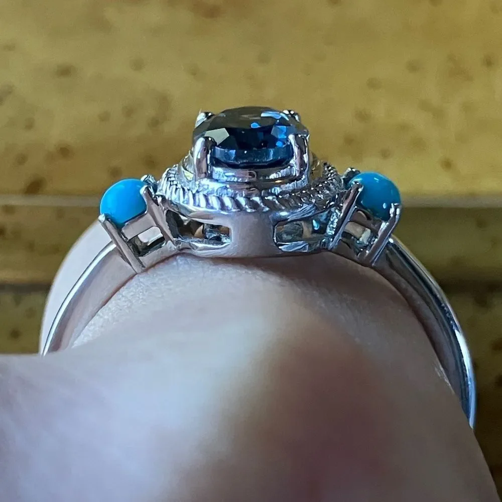 London Blue Topaz Sleeping Beauty Turquoise Sterling Silver Ring Size 10